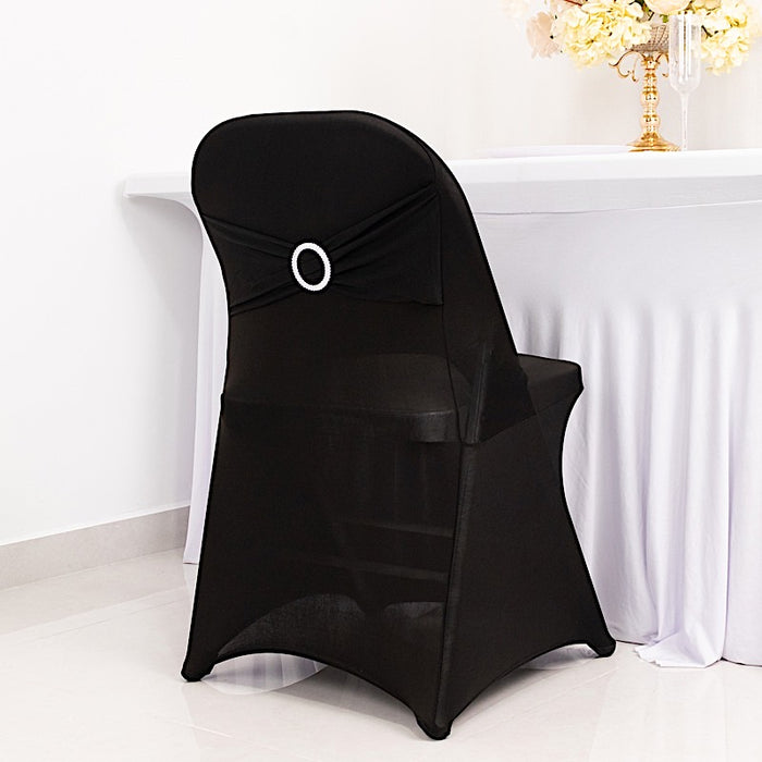 Spandex Stretchable Folding Chair Cover with Silver Rhinestone Buckled