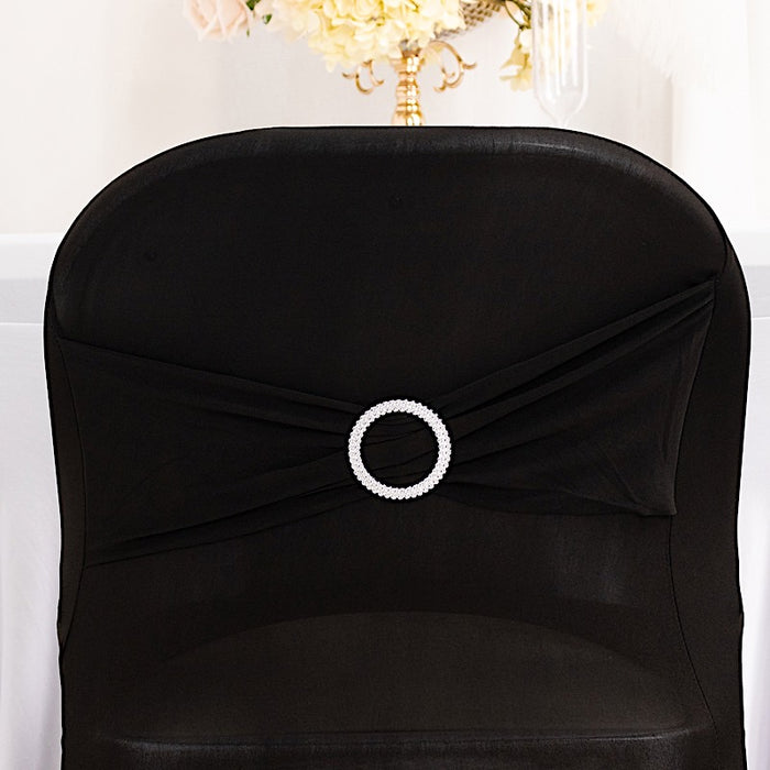 Spandex Stretchable Folding Chair Cover with Silver Rhinestone Buckled