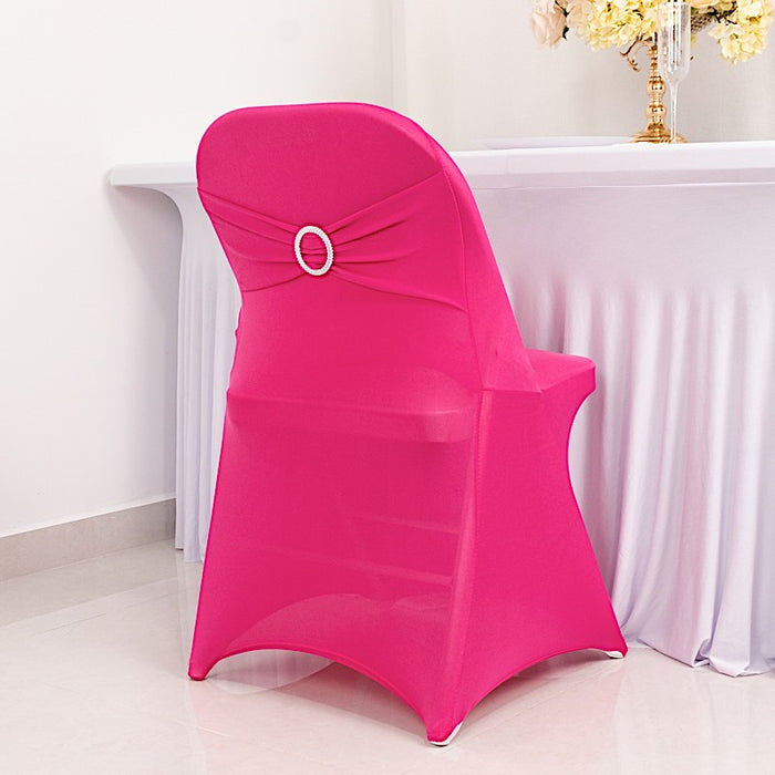 Spandex Stretchable Folding Chair Cover with Silver Rhinestone Buckled