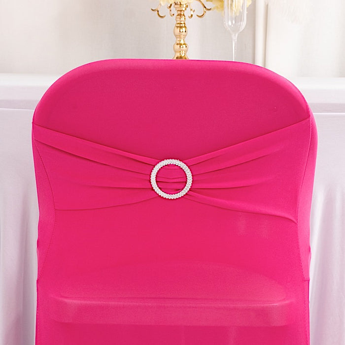 Spandex Stretchable Folding Chair Cover with Silver Rhinestone Buckled