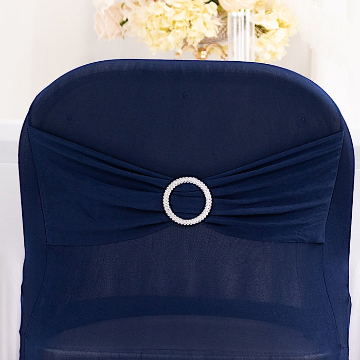 Spandex Stretchable Folding Chair Cover with Silver Rhinestone Buckled