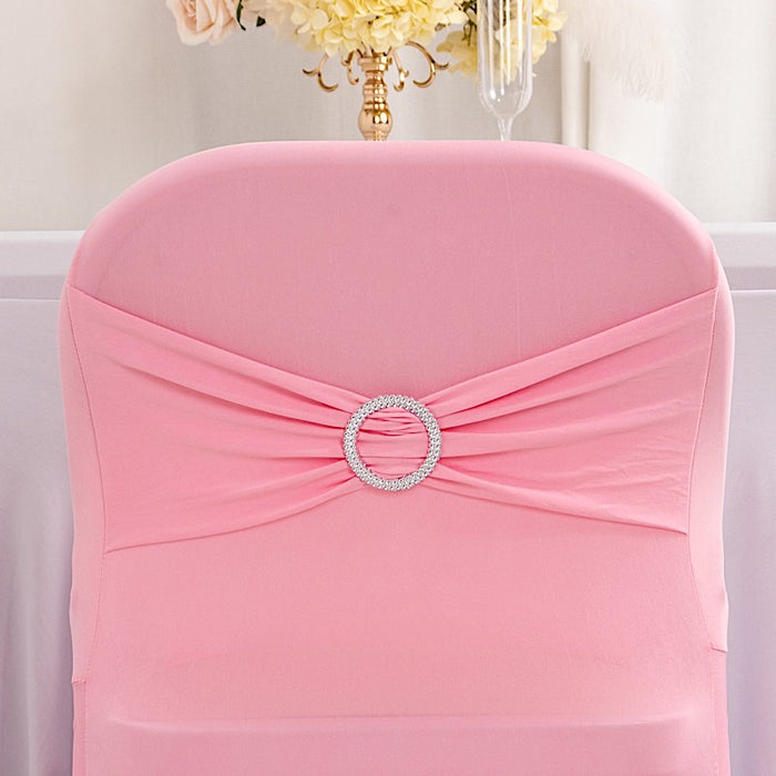 Spandex Stretchable Folding Chair Cover with Silver Rhinestone Buckled