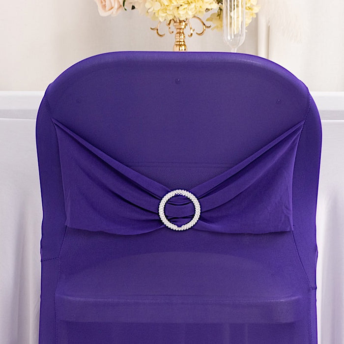 Spandex Stretchable Folding Chair Cover with Silver Rhinestone Buckled