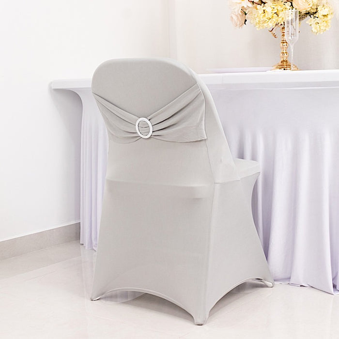 Spandex Stretchable Folding Chair Cover with Silver Rhinestone Buckled