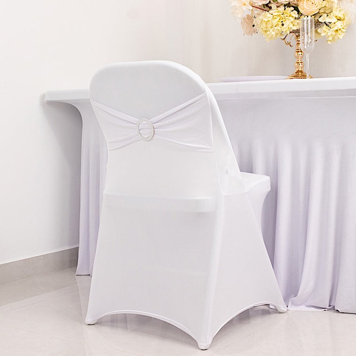 Spandex Stretchable Folding Chair Cover with Silver Rhinestone Buckled