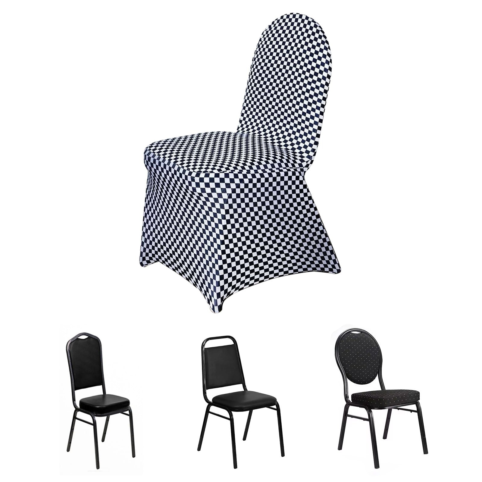 Checkered Spandex Stretchable Chair Cover - Black and White