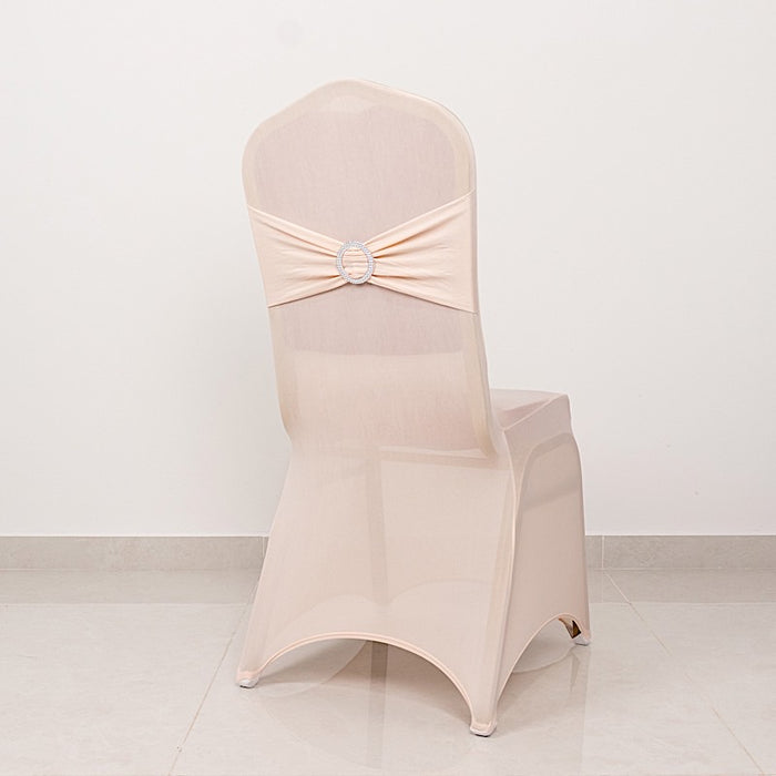 Spandex Stretchable Banquet Chair Cover with Silver Rhinestone Buckled