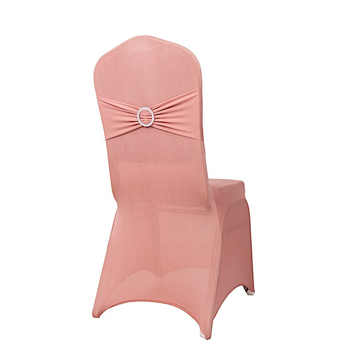 Spandex Stretchable Banquet Chair Cover with Silver Rhinestone Buckled