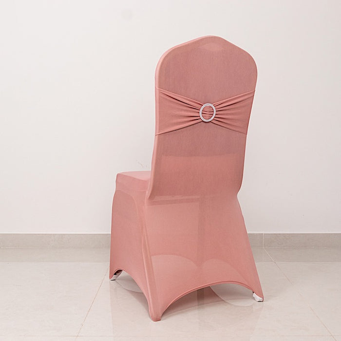 Spandex Stretchable Banquet Chair Cover with Silver Rhinestone Buckled