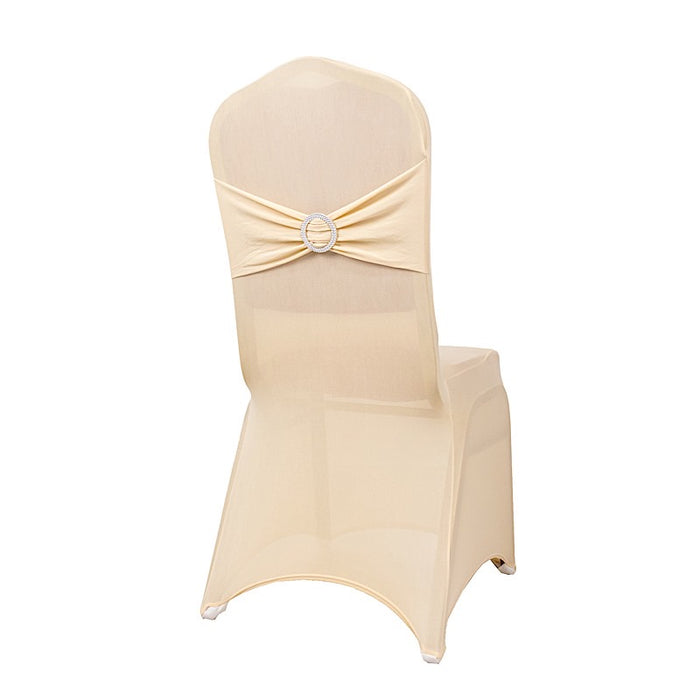 Spandex Stretchable Banquet Chair Cover with Silver Rhinestone Buckled