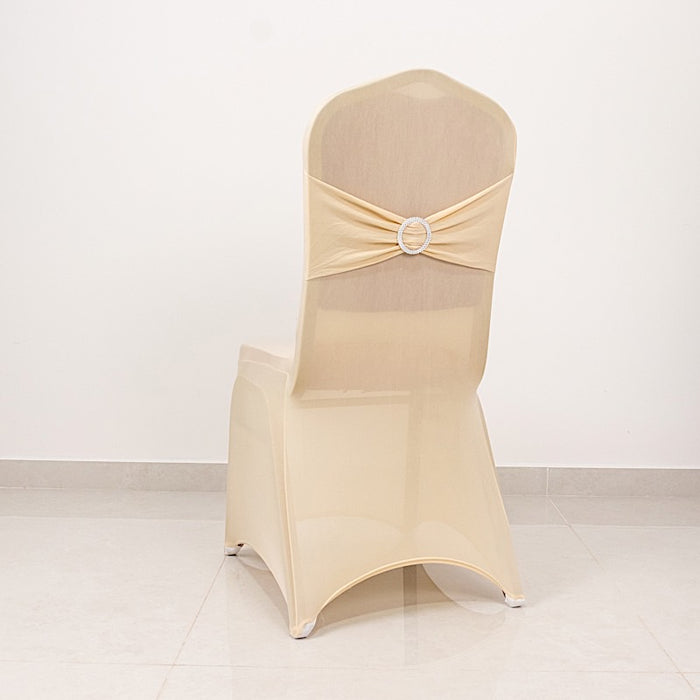 Spandex Stretchable Banquet Chair Cover with Silver Rhinestone Buckled