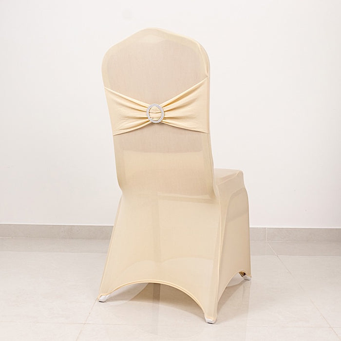 Spandex Stretchable Banquet Chair Cover with Silver Rhinestone Buckled