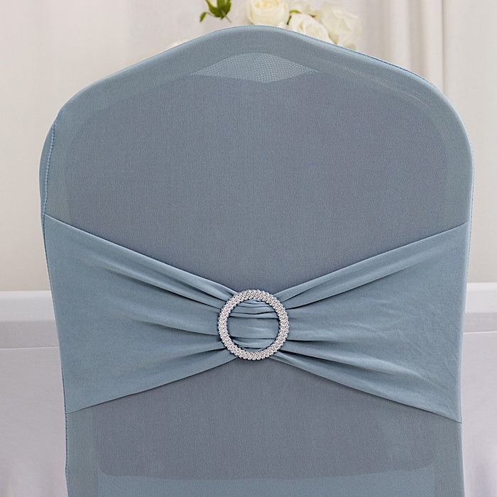 Spandex Stretchable Banquet Chair Cover with Silver Rhinestone Buckled