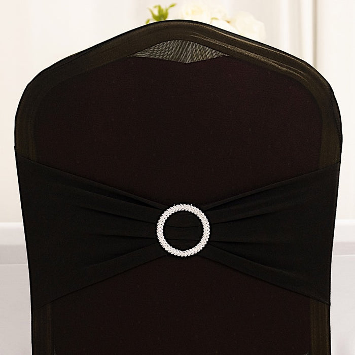 Spandex Stretchable Banquet Chair Cover with Silver Rhinestone Buckled