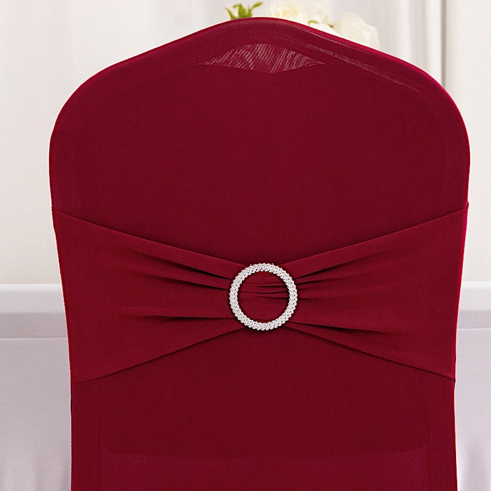 Spandex Stretchable Banquet Chair Cover with Silver Rhinestone Buckled