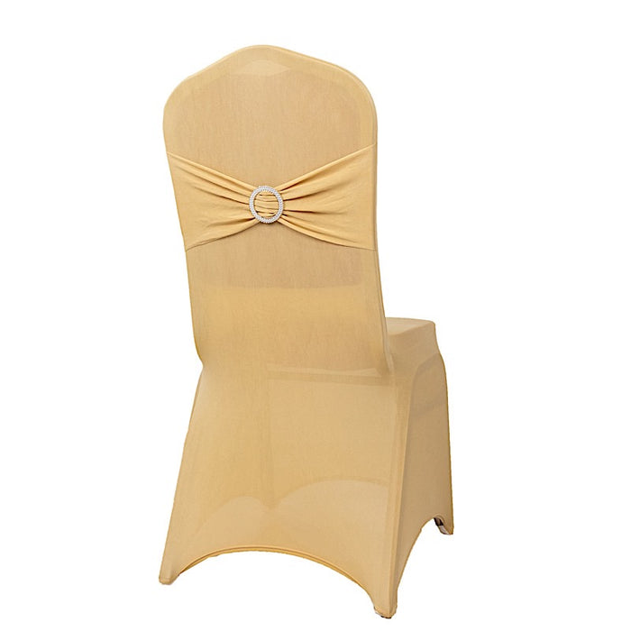 Spandex Stretchable Banquet Chair Cover with Silver Rhinestone Buckled