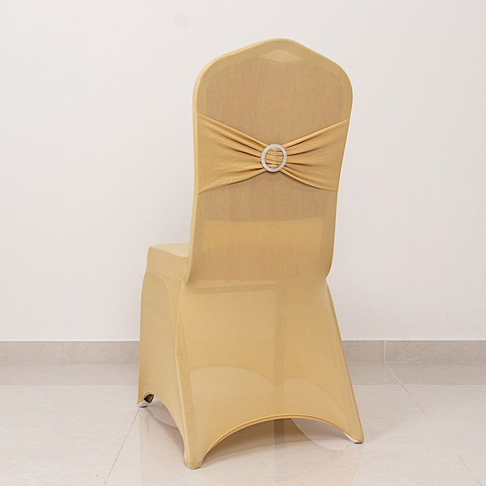 Spandex Stretchable Banquet Chair Cover with Silver Rhinestone Buckled