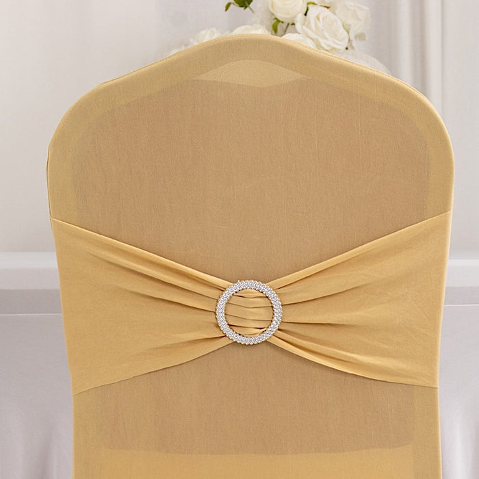 Spandex Stretchable Banquet Chair Cover with Silver Rhinestone Buckled