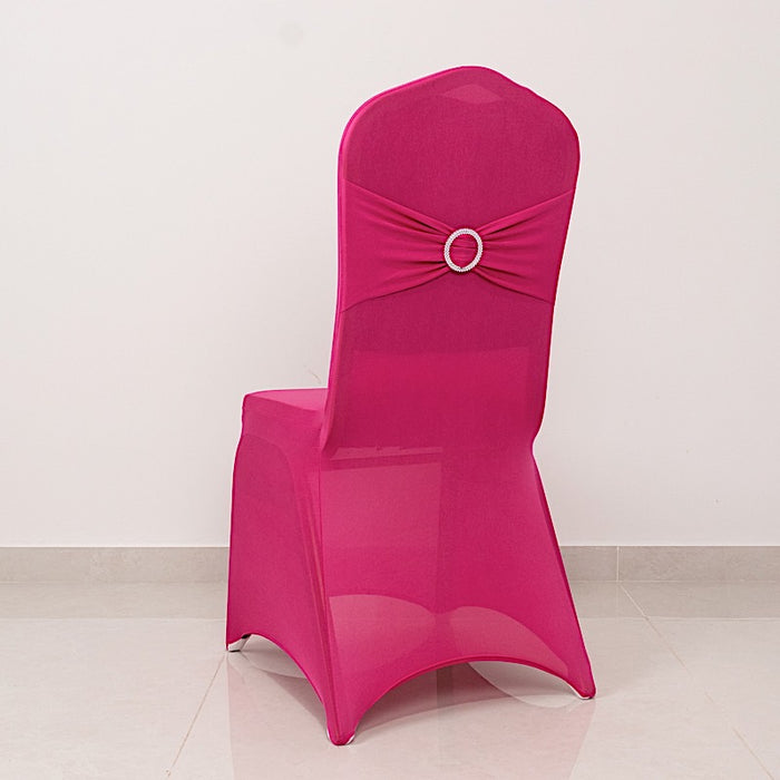 Spandex Stretchable Banquet Chair Cover with Silver Rhinestone Buckled