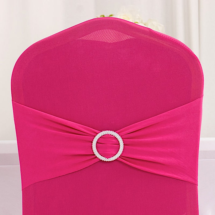 Spandex Stretchable Banquet Chair Cover with Silver Rhinestone Buckled