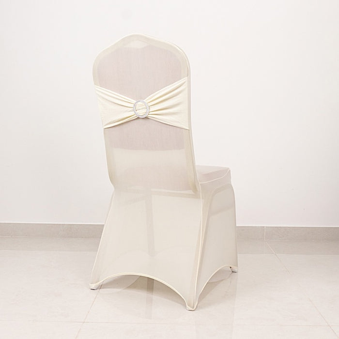 Spandex Stretchable Banquet Chair Cover with Silver Rhinestone Buckled