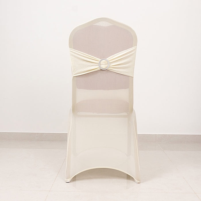 Spandex Stretchable Banquet Chair Cover with Silver Rhinestone Buckled