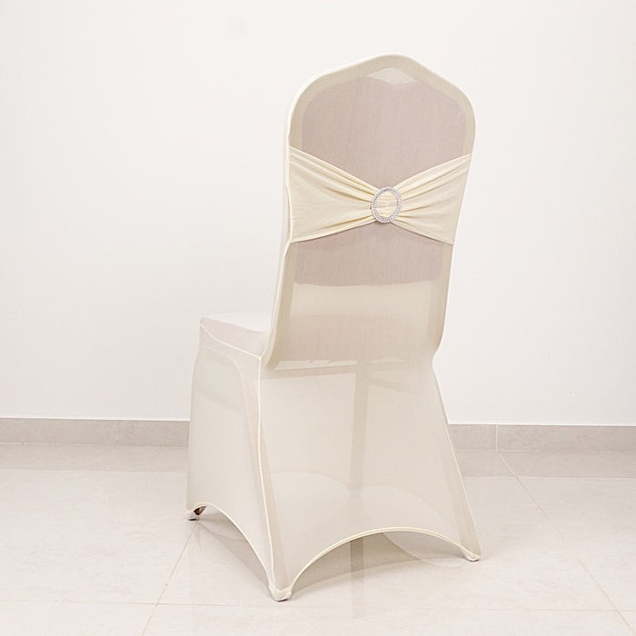 Spandex Stretchable Banquet Chair Cover with Silver Rhinestone Buckled