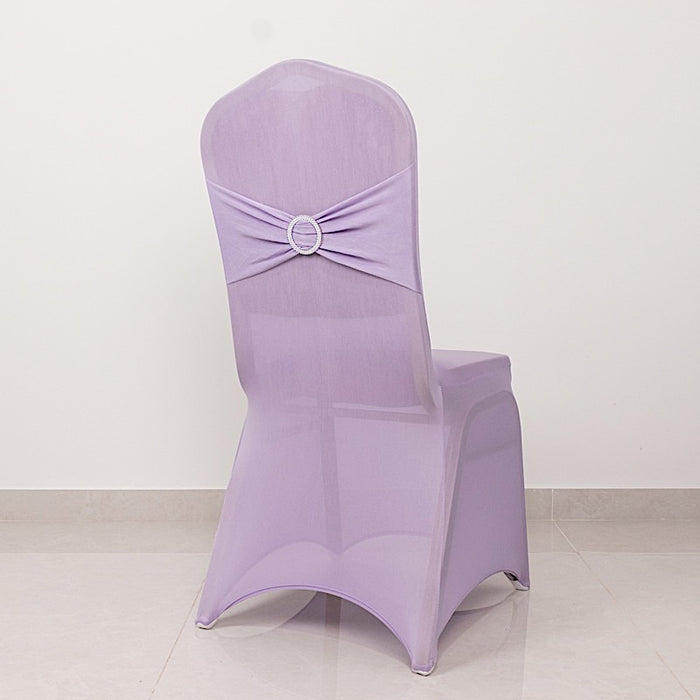 Spandex Stretchable Banquet Chair Cover with Silver Rhinestone Buckled