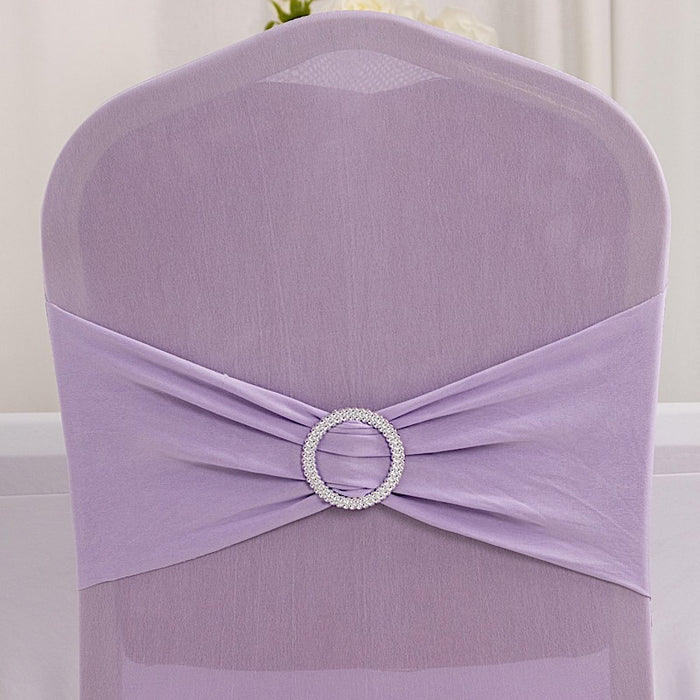 Spandex Stretchable Banquet Chair Cover with Silver Rhinestone Buckled