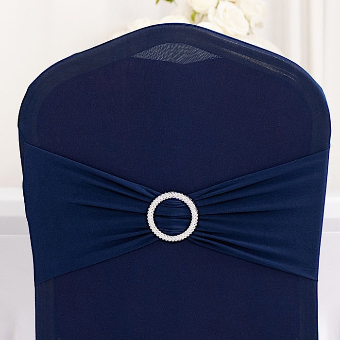 Spandex Stretchable Banquet Chair Cover with Silver Rhinestone Buckled