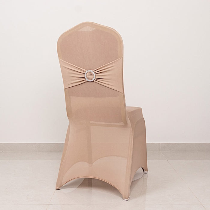 Spandex Stretchable Banquet Chair Cover with Silver Rhinestone Buckled