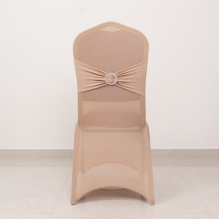 Spandex Stretchable Banquet Chair Cover with Silver Rhinestone Buckled