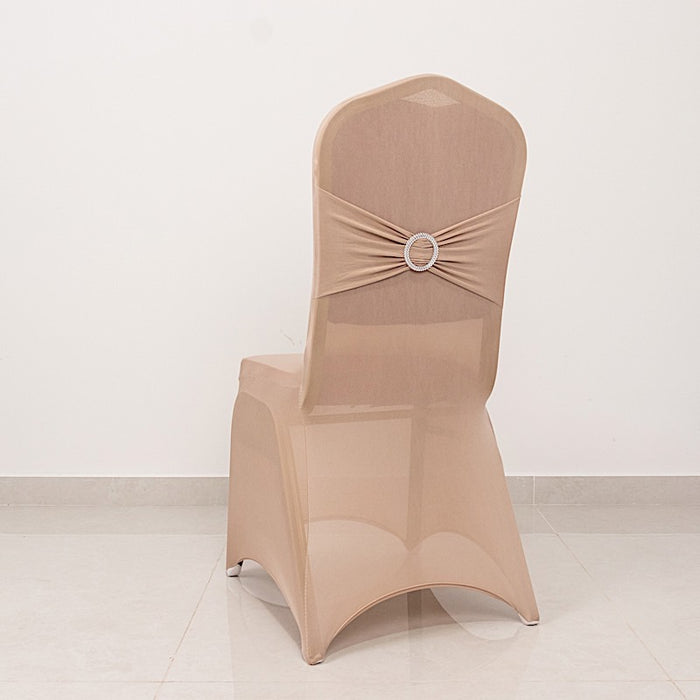 Spandex Stretchable Banquet Chair Cover with Silver Rhinestone Buckled