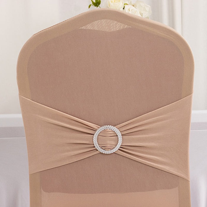 Spandex Stretchable Banquet Chair Cover with Silver Rhinestone Buckled