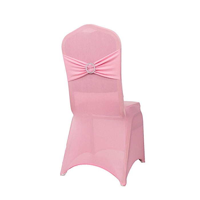 Spandex Stretchable Banquet Chair Cover with Silver Rhinestone Buckled