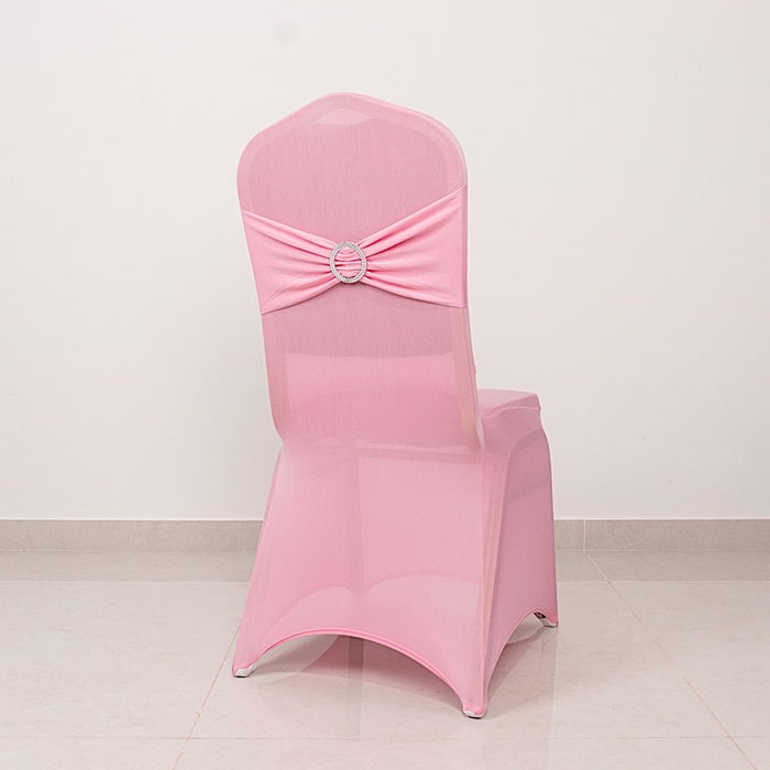 Spandex Stretchable Banquet Chair Cover with Silver Rhinestone Buckled