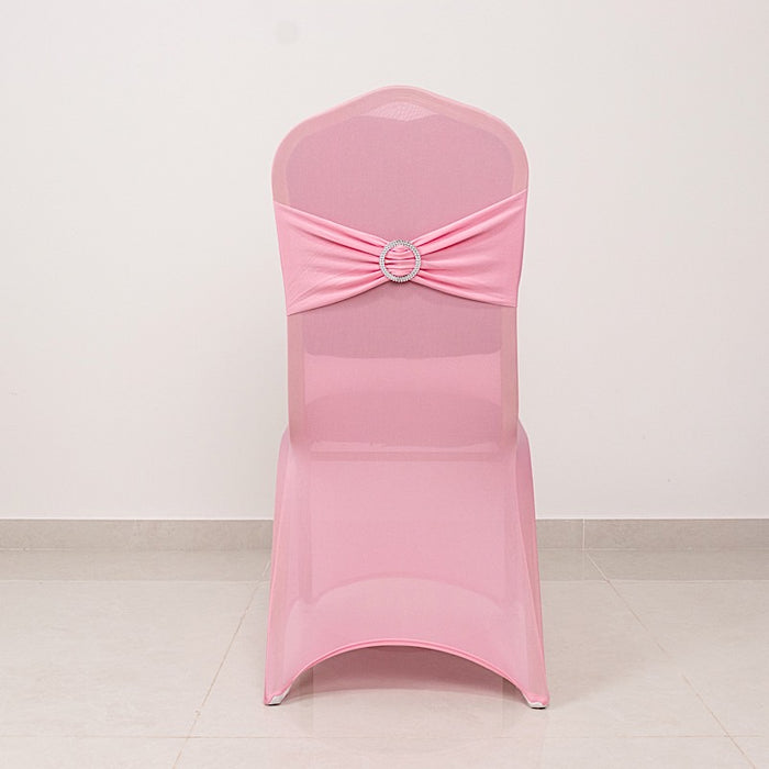 Spandex Stretchable Banquet Chair Cover with Silver Rhinestone Buckled