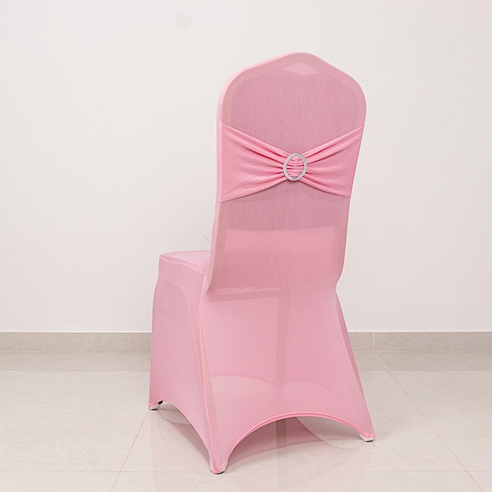 Spandex Stretchable Banquet Chair Cover with Silver Rhinestone Buckled