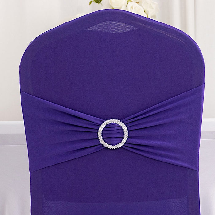 Spandex Stretchable Banquet Chair Cover with Silver Rhinestone Buckled