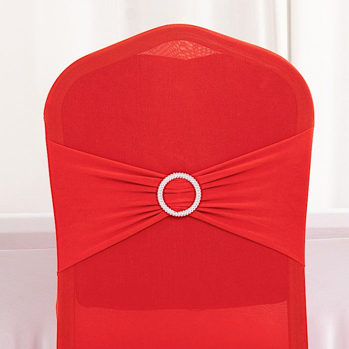 Spandex Stretchable Banquet Chair Cover with Silver Rhinestone Buckled