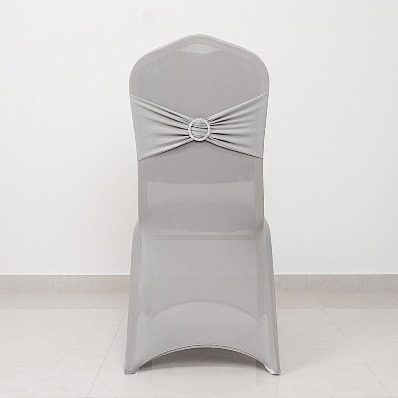 Spandex Stretchable Banquet Chair Cover with Silver Rhinestone Buckled