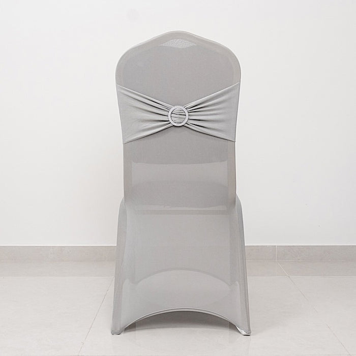 Spandex Stretchable Banquet Chair Cover with Silver Rhinestone Buckled