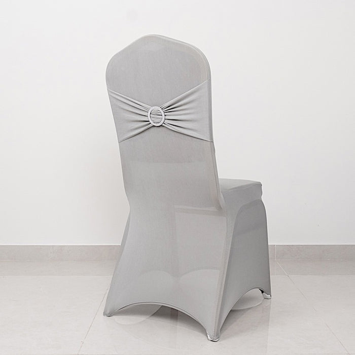 Spandex Stretchable Banquet Chair Cover with Silver Rhinestone Buckled