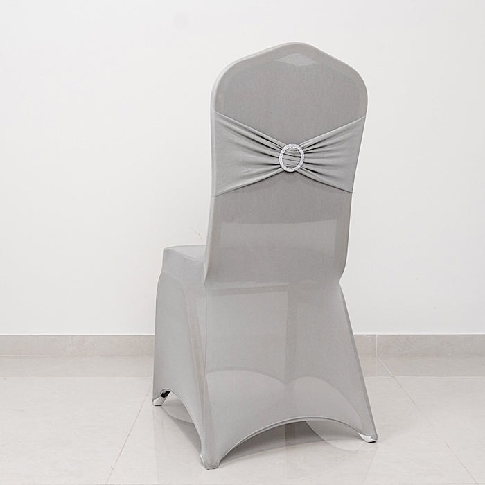 Spandex Stretchable Banquet Chair Cover with Silver Rhinestone Buckled