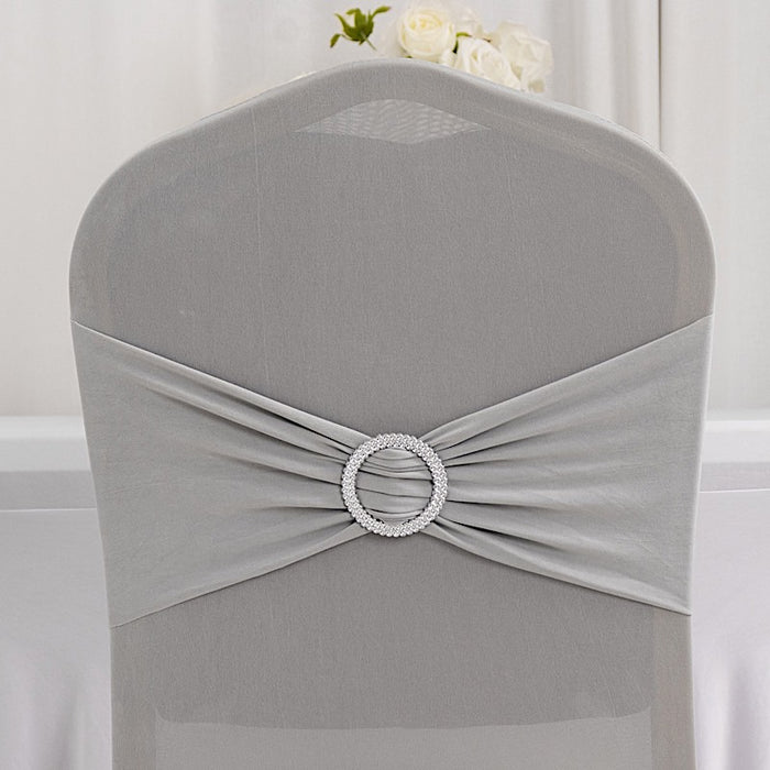 Spandex Stretchable Banquet Chair Cover with Silver Rhinestone Buckled