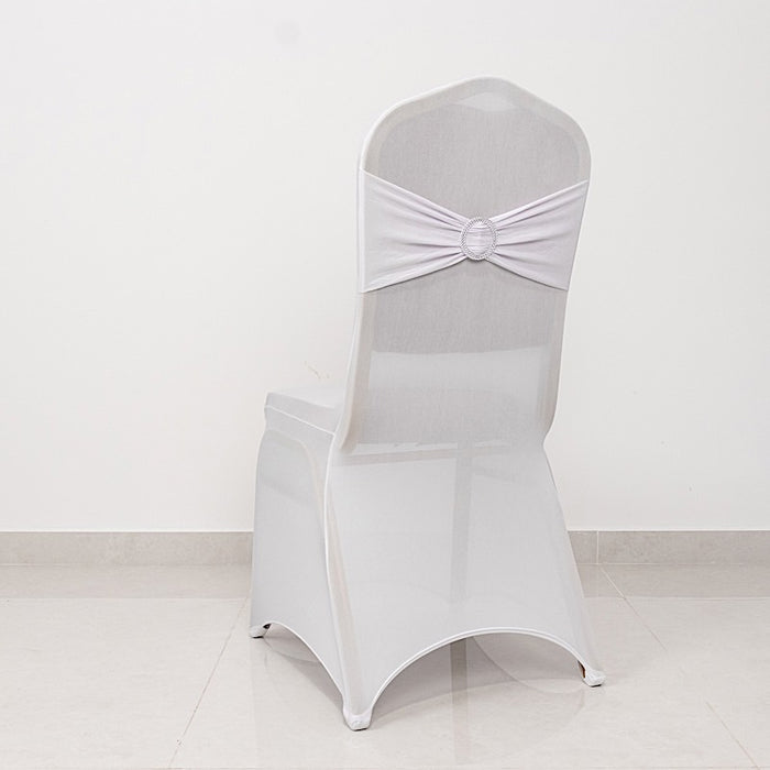 Spandex Stretchable Banquet Chair Cover with Silver Rhinestone Buckled