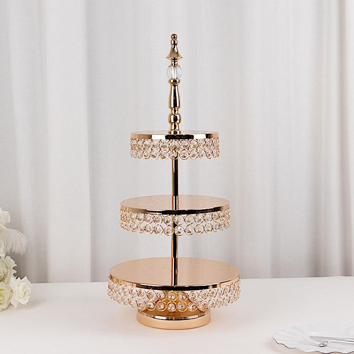 3-Tier 26" Crystal Beaded Metal Cake Stand - Gold