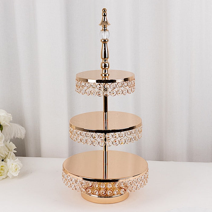 3-Tier 26" Crystal Beaded Metal Cake Stand - Gold