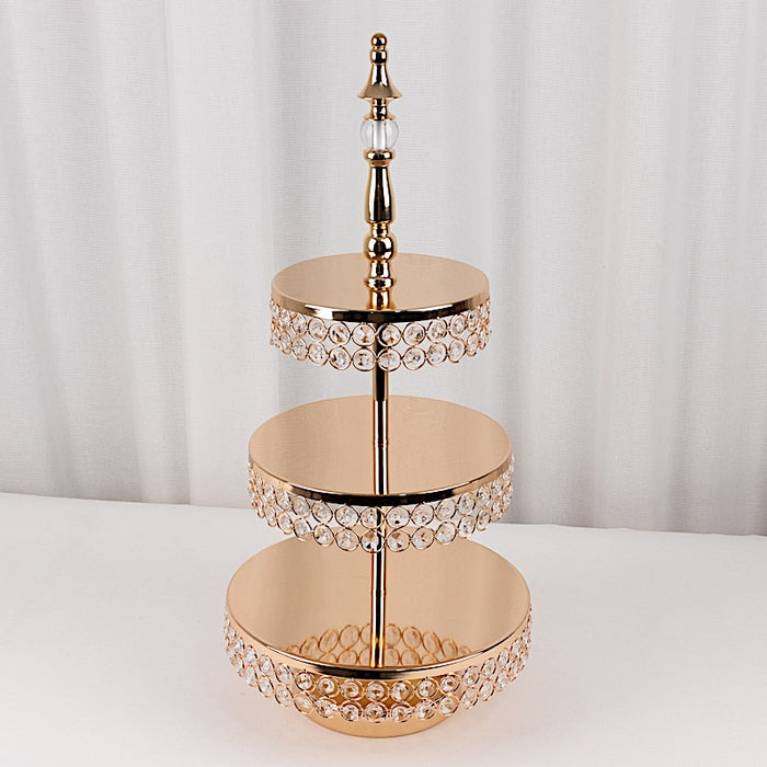 3-Tier 26" Crystal Beaded Metal Cake Stand - Gold