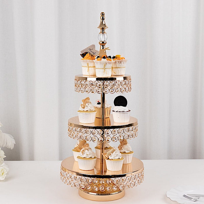 3-Tier 26" Crystal Beaded Metal Cake Stand - Gold